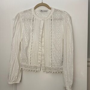 Zara white xs Lace Button-Up Top